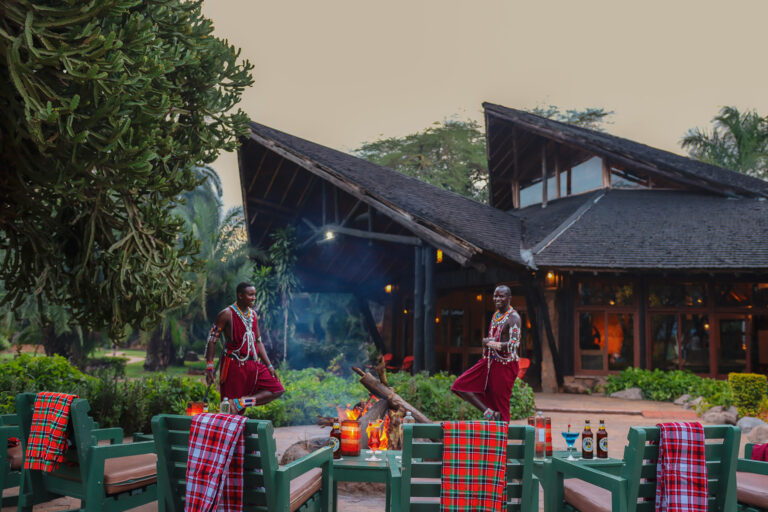 Bonfire and Maasai at Ol Tukai Lodge