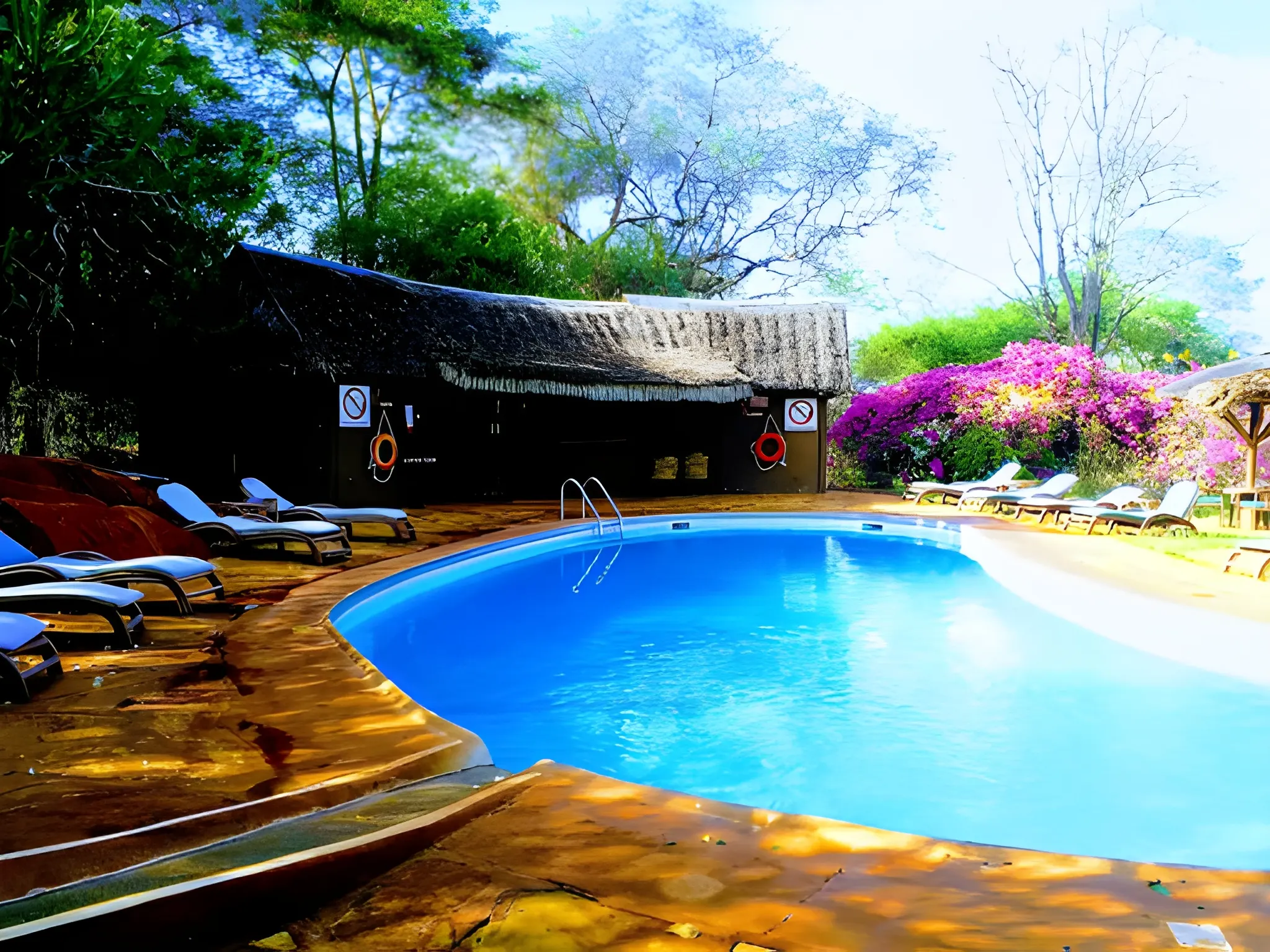 Kilaguni Serena Safari Lodge exterior with waterhole
